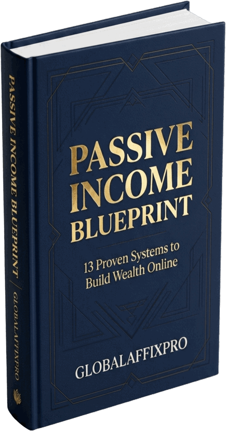 Passive Income Blueprint eBook 3D cover – 13 proven systems to build wealth online by GLOBALAFFIXPRO